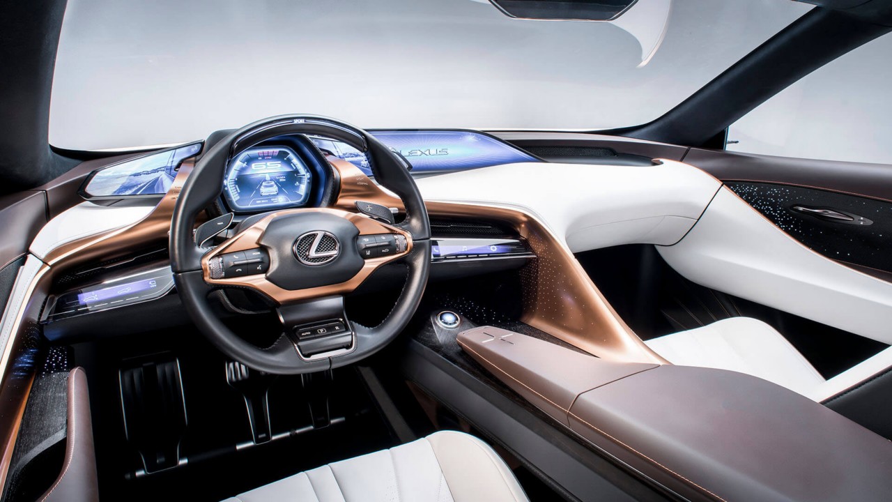 Interior viewpoint from the driver seats within the Lexus LF-1 Limitless concept car 