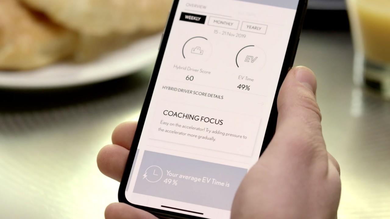 A mobile phone displaying the Hybrid Coaching feature on the Lexus Link app